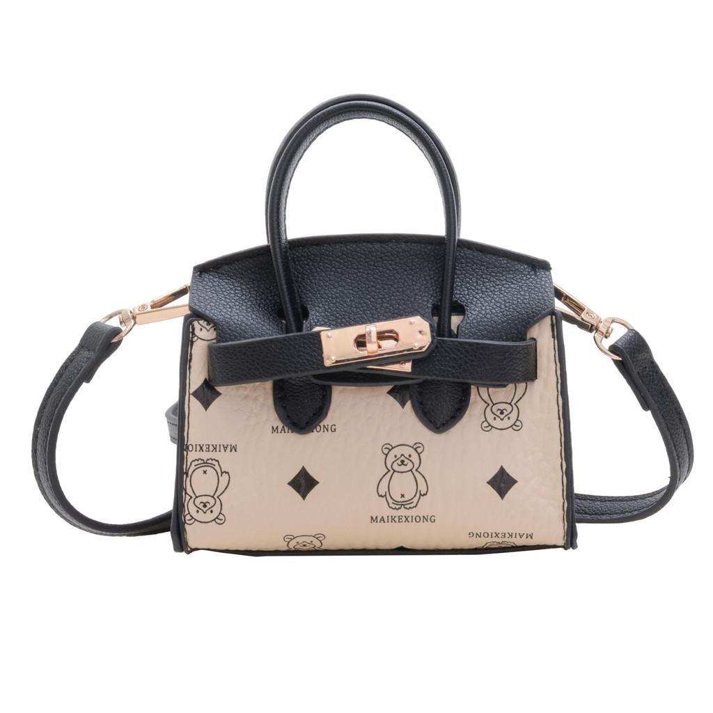 Childrens Mini Bear Print Pu Shoulder Bag With Storage For Daily Use