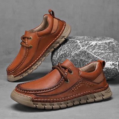 New Autumn and Winter Men's Leather Shoes Tied Large Size Loafers Fashionable Men's Shoes Handmade Casual Leather Shoes