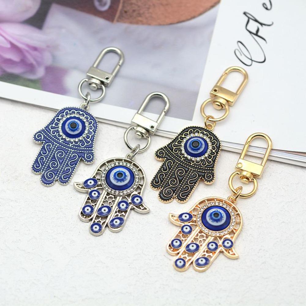 Fashion Retro Fatima's Hand Turkish Devil's Eye Pendant Key Chains for Women Men Friends Halloween Amulet Jewelry Accessory Gift