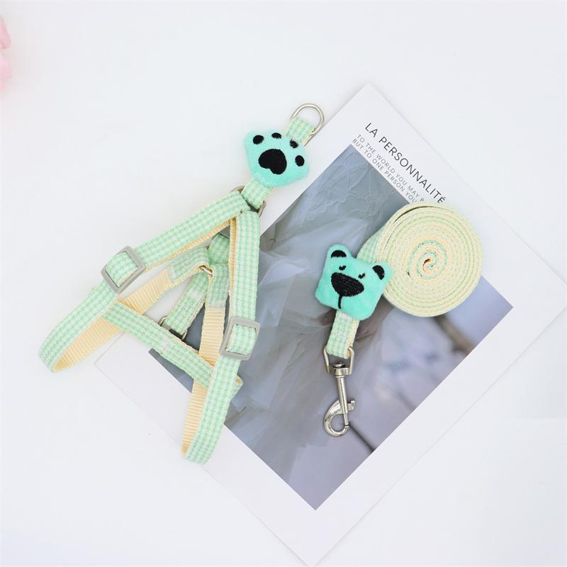 

Шлейка для собак с цветочным принтом, не тянется, хлопковая ткань, дышащая, светоотражающая, для маленьких и средних собак, комплект поводков и шлейки, регулируемый, для домашних животных S зелёный