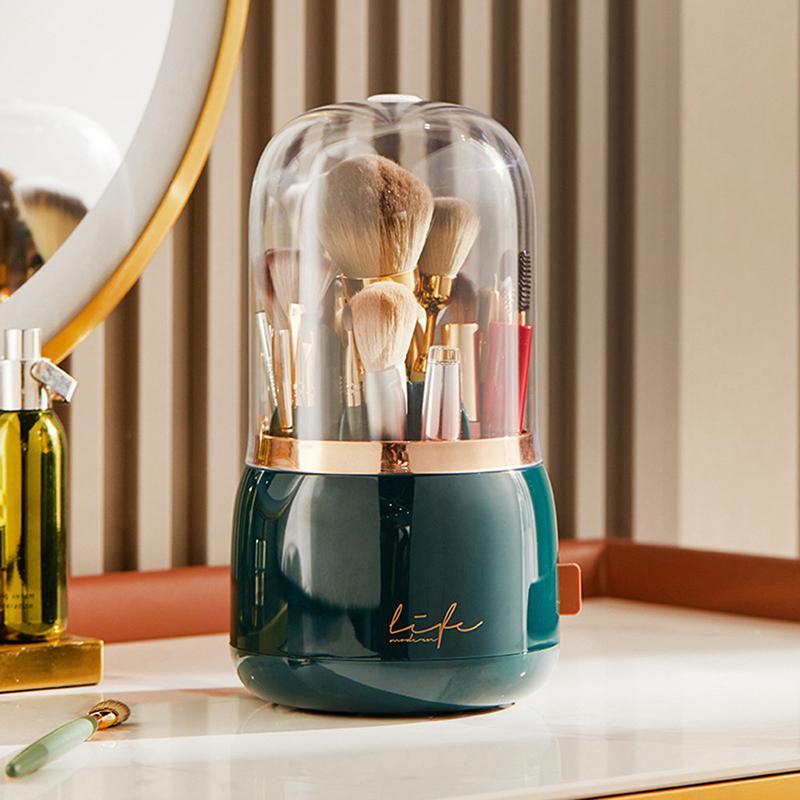 1pc 360° Rotating Makeup Brushes Holder Portable Desktop Makeup Organizer Cosmetic Storage Box Make Up Tools Jewelry Container