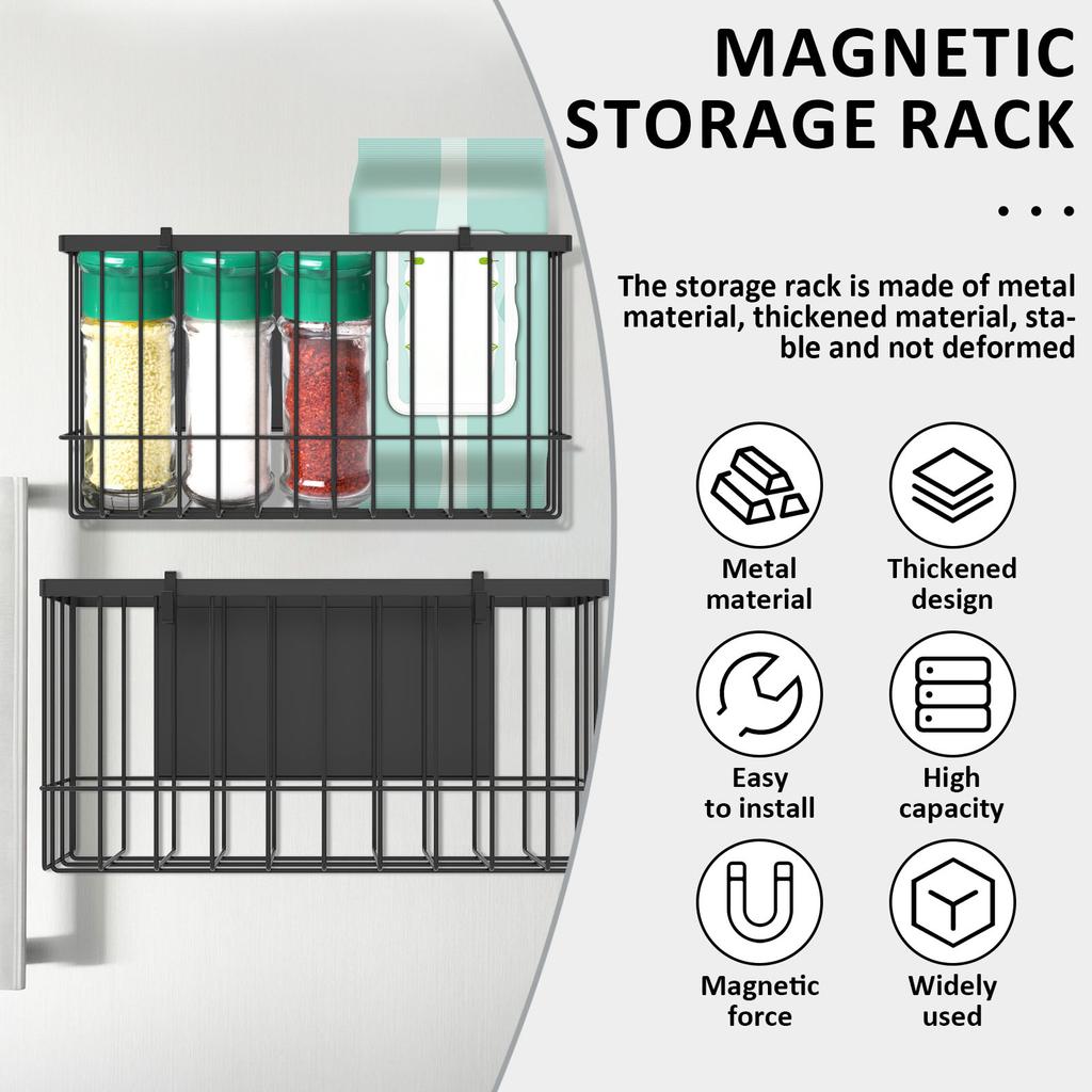 Magnetic Basket Organizer Black Mesh Holder Magnetic Book Shelf Strong Magnetic for Fridge Refrigerator Office File Foil Home
