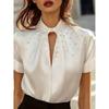 Women S Fashion Satin Short Sleeve Beaded Casual Shirt