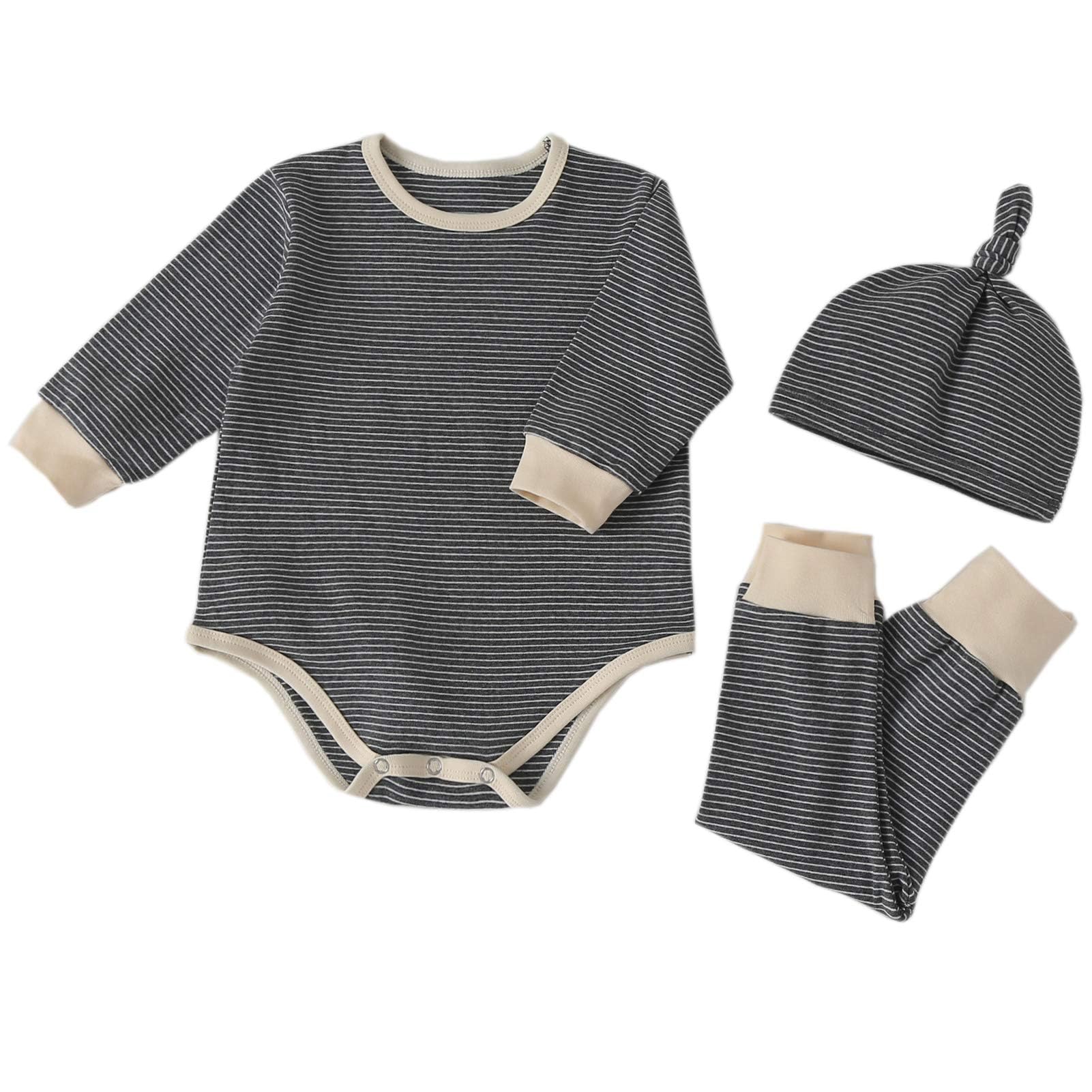 

YINOON Setup Baby Long 3 Piece Baby Long Korean Striped Room 80cm Romper, Pants, Hat, Set, Clothes, Girls, Boys, Sleeve, Children s Clothing, Pattern, серый