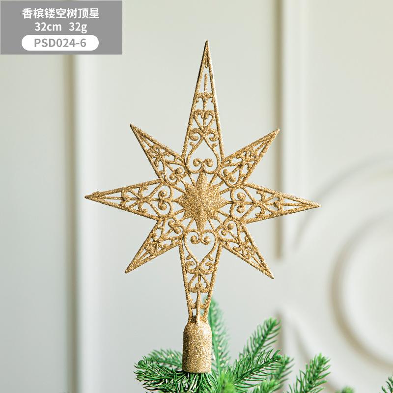 Christmas Tree Top Star Wrought Iron Ornament Five-Pointed Star Sequined Atmosphere Christmas Decorations Accessories