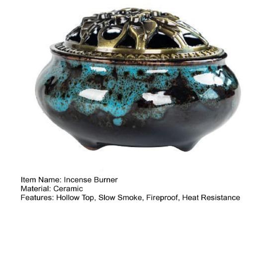 Incense Burner with Lid Hollow Top Slow Smoke Fireproof Heat Resistance Ice Crack Pattern Peaceful Mind Censer Burner Living Room Supply