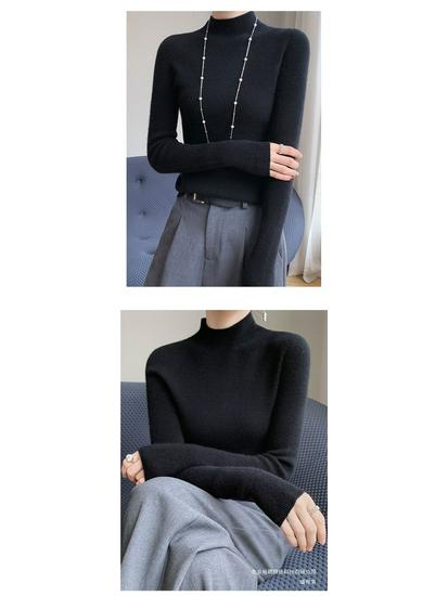 Women's Knitwear Sweater: Half-High Neck, Slim Fit Long Sleeve Top for Autumn/Winter