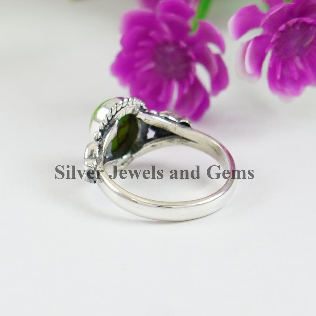 Green Turquoise Ring, 925 Sterling Silver Oval Copper Turquoise Ring, Wedding Gift, Birthstone Ring, Handmade Ring for Gift, Gemstone Ring