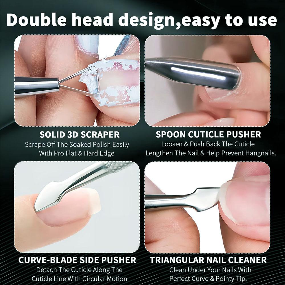 2pcs/set Stainless Steel Nail Cuticle Remover Double-Headed Gel Polish Remover Nail Pusher Culticle Bevel Shovel Manicure Tools