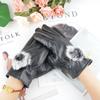Fleece thermal imitation leather cycling touch screen leather gloves