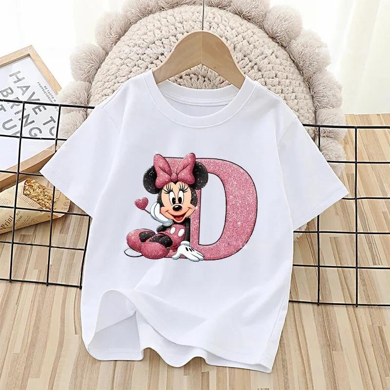 Summer Style Minnie Cute Letter-printed Children's T-shirt - Cotton Children's Clothing - Suitable for Girls' Short-sleeved Top
