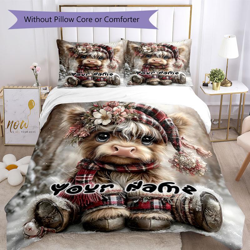 3PC Custom Name Winter Wonderland Critter Bedding Set Printed Bedding Set Duvet Cover Closure Includes 1 Duvet Cover & 2 Pillowcases for All Seasons B