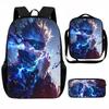 Set Zaino Scolastico Cartone Animato Anime Bambini Leggero Ergonomico Borsa a Spalla Doppia Con Portapranzo Astuccio Tessuto Oxford