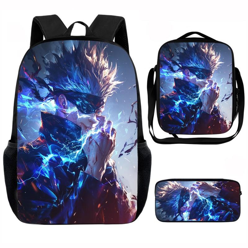 Set Zaino Scolastico Cartone Animato Anime Bambini Leggero Ergonomico Borsa a Spalla Doppia Con Portapranzo Astuccio Tessuto Oxford