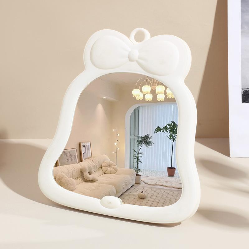 

1 Pcs Bow Desktop Makeup Mirror Solid Color Simple Portable Handheld Makeup Mirror Foldable Student Compact Cute Pocket Mirror білий