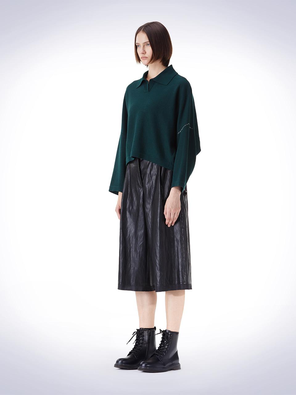 House 072C Overfit Collar Crop Knit Dark Green F