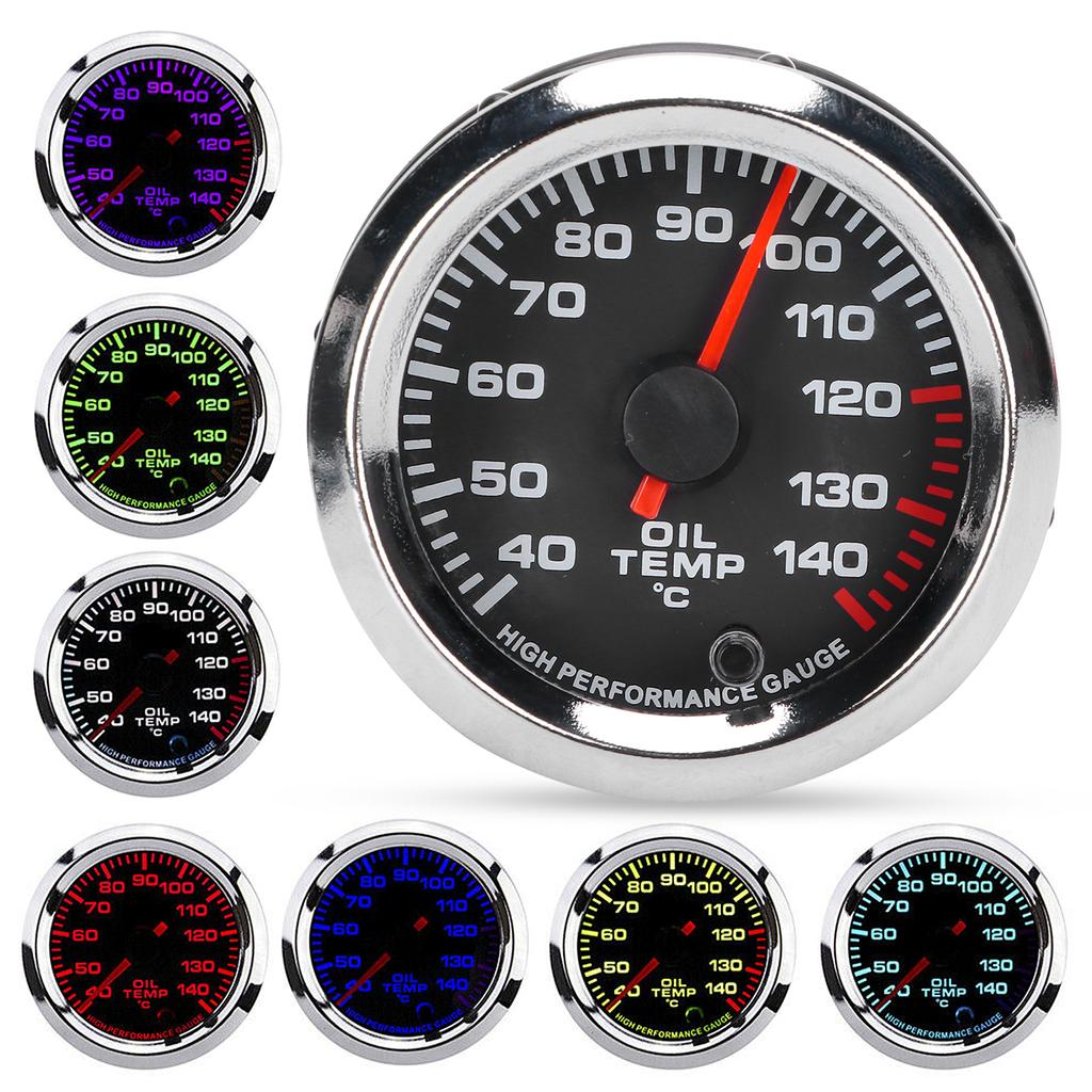 Öltemperaturanzeige 52mm 2,0 Zoll 40‑140 Celsius Anzeige 7 Farben Hintergrundbeleuchtung Schwarzes Zifferblatt für 12V Autos