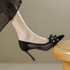 Mesh fine heel single shoes women's summer 2025 new with skirt bow gentle fairy wind shallow mouth high heels