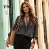 Tägliches Oberteil Damen Rüschen V-Ausschnitt Top, Einfarbig Lässig Langarm Pullover Shirt, Retro Falten Locker für Herbst Elegant