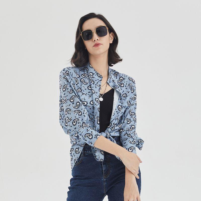 

Obeg Модная рубашка с цветочным принтом, воротником-стойкой и длинными рукавами Gray Blue 165/M/38