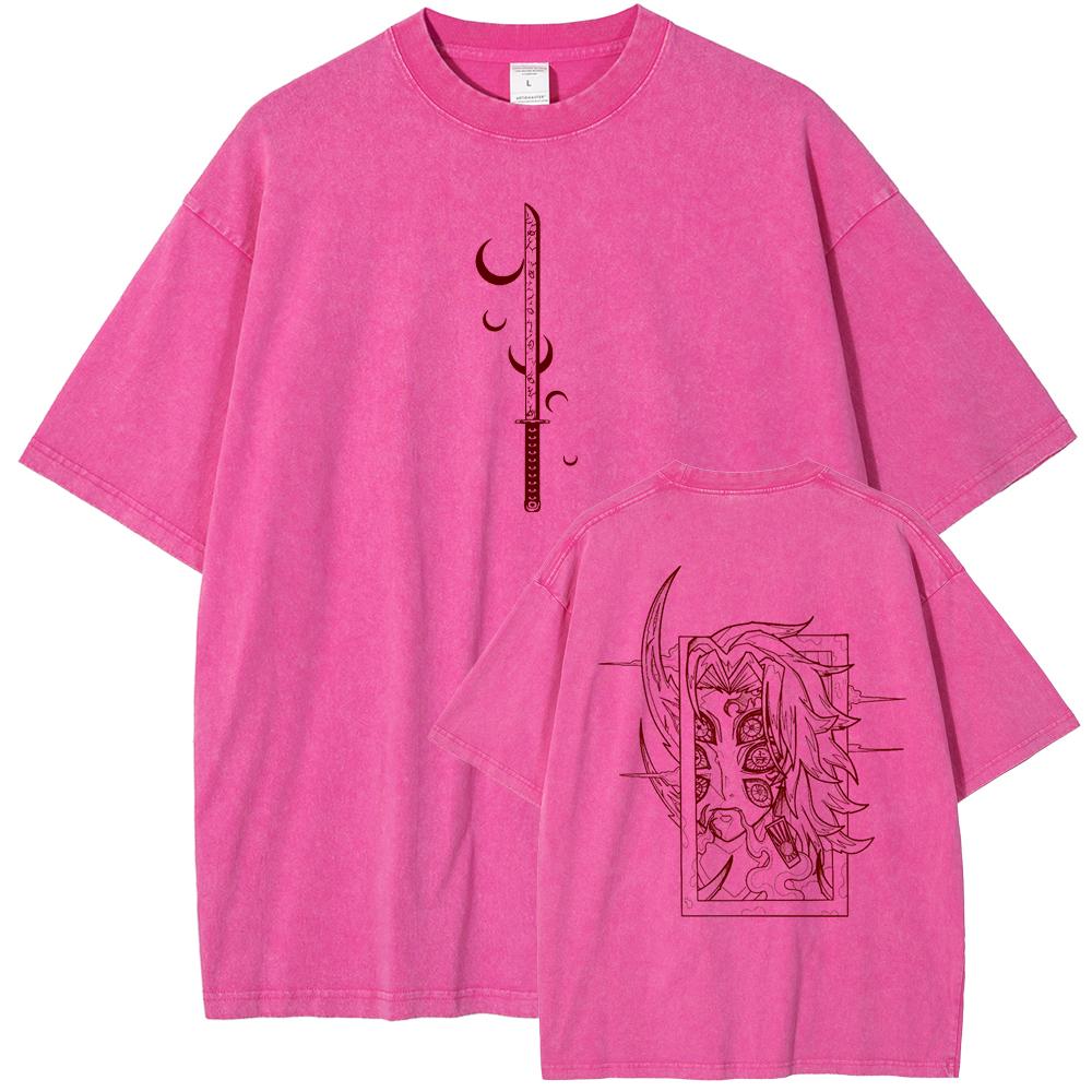 

Hot Anime Demon Slayer Kokushibo Cool Print T-shirt Men Gothic Vintage Tshirts Washed Cotton T Shirt Harajuku Male Manga Tops S рожевий