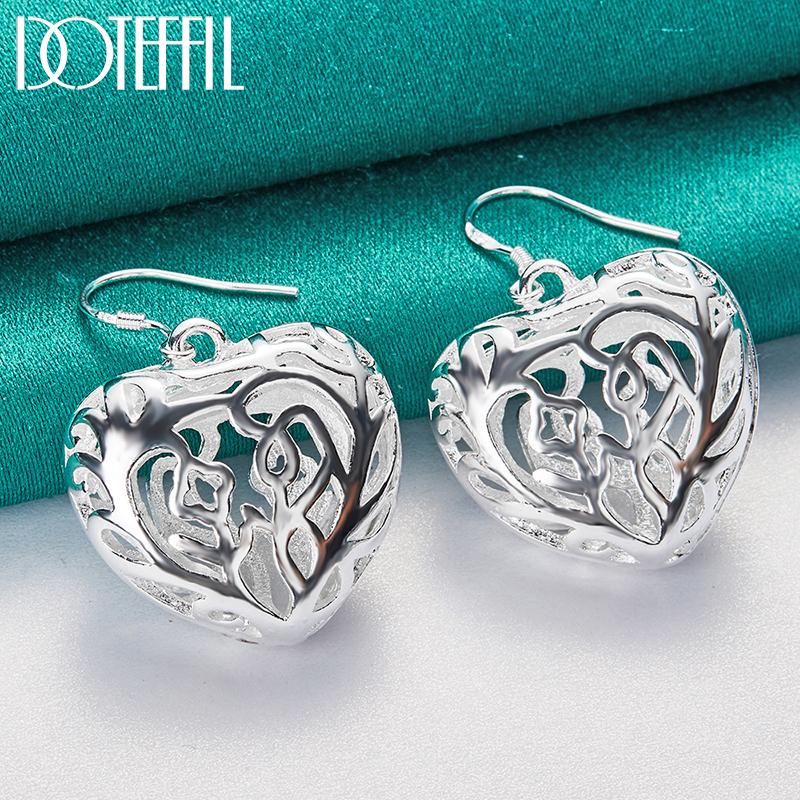 925 Sterling Silver Heart-shaped Geometric Hollow Earrings, Fashionable Wedding Jewelry