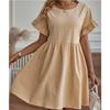 Women Casual Short Sleeve Dress O Neck Flare Sleeve High Waist Loose Mini Dress Solid Color Summer Dress