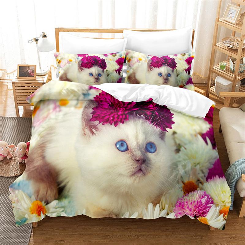 Uroczy Kot, Pies Pościel Kwiatowe Zwierzę Młodzieżowa Poszewka na Kołdrę Puchową Damska Poszewka na Kołdrę Puchową Sypialnia Wspaniała Pościel Zestaw Poszewek na Kołdrę King/Queen