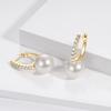 Real 925 Sterling Silver Hoops for Women 10mm Natural Freshwater Pearl Drop Earrings with 1.8mm Moissanite Diamond Jewelry Gifts