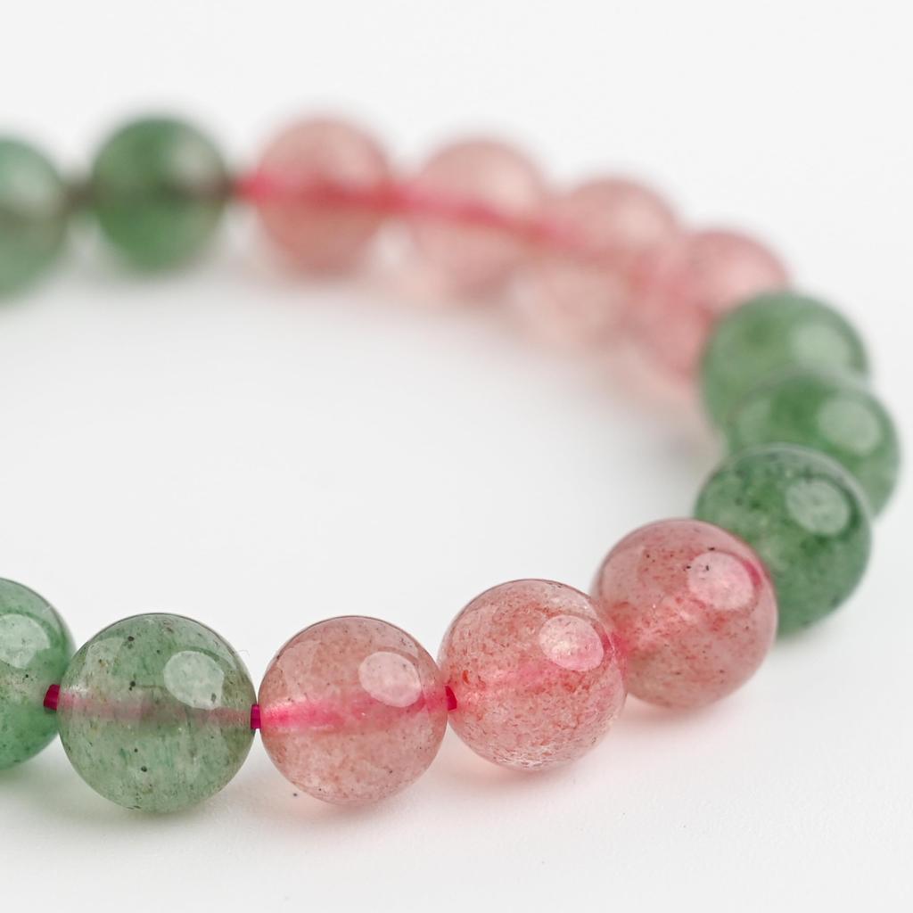 Eigado Strawberry Green Quartz 20 Inner Natural Power Good Luck & Bracelet, Beads, 10mm, Diameter Approx. 16cm, Stone, Stone, Charm,