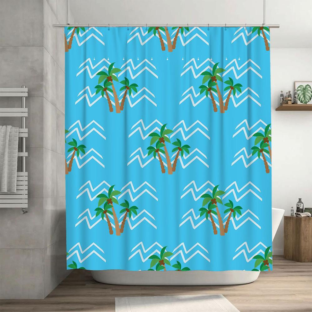 Sommer Strand Palme Blau Duschvorhang Wasserdicht Polyester Anpassbar Dekorative Badematte