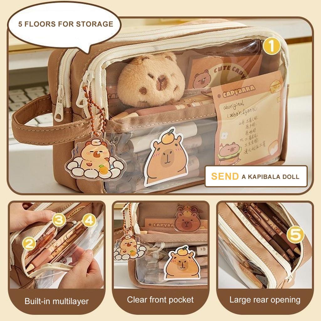 Cartoon Capybara Pencil Case Large Capacity Pencil Holder Aesthetic Pen Bag Lovely Pencil Pouch School Office Supplies