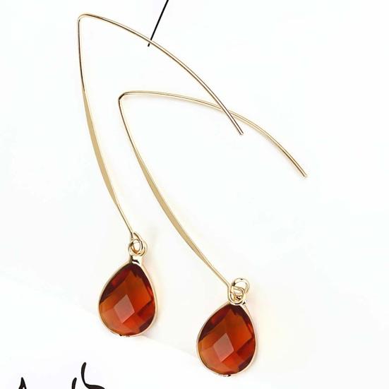 1 Paar Haken-Ohrringe mit Kunstkristall-Dekor, poliertes Kupfer, antiallergisch, lange Tropfen-Ohrringe
