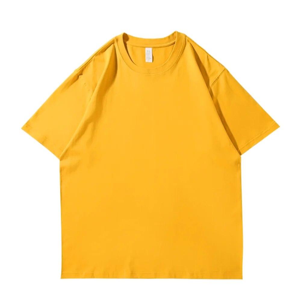 

100% хлопок, мужская мужская футболка с коротким рукавом, женская футболка с короткими рукавами, свободная повседневная базовая рубашка большого размера с круглым вырезом, сплошной цвет US XXL жёлтый