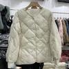 Winter round neck rhombus plaid light down jacket women's loose short liner wear jacket bread jacket light