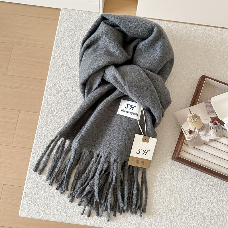 2025 Solid Color Thick Cashmere Winter Warm Women Scarf Large Blanket Pashmina Shawl Wraps Bufanda Female Tassel Foulard