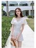 Costume da bagno contenitivo stile coreano: Dimagrante, Gonna, Push-Up, Cut-out, Maniche Corte, Copertura Braccia, per Seno Piccolo.