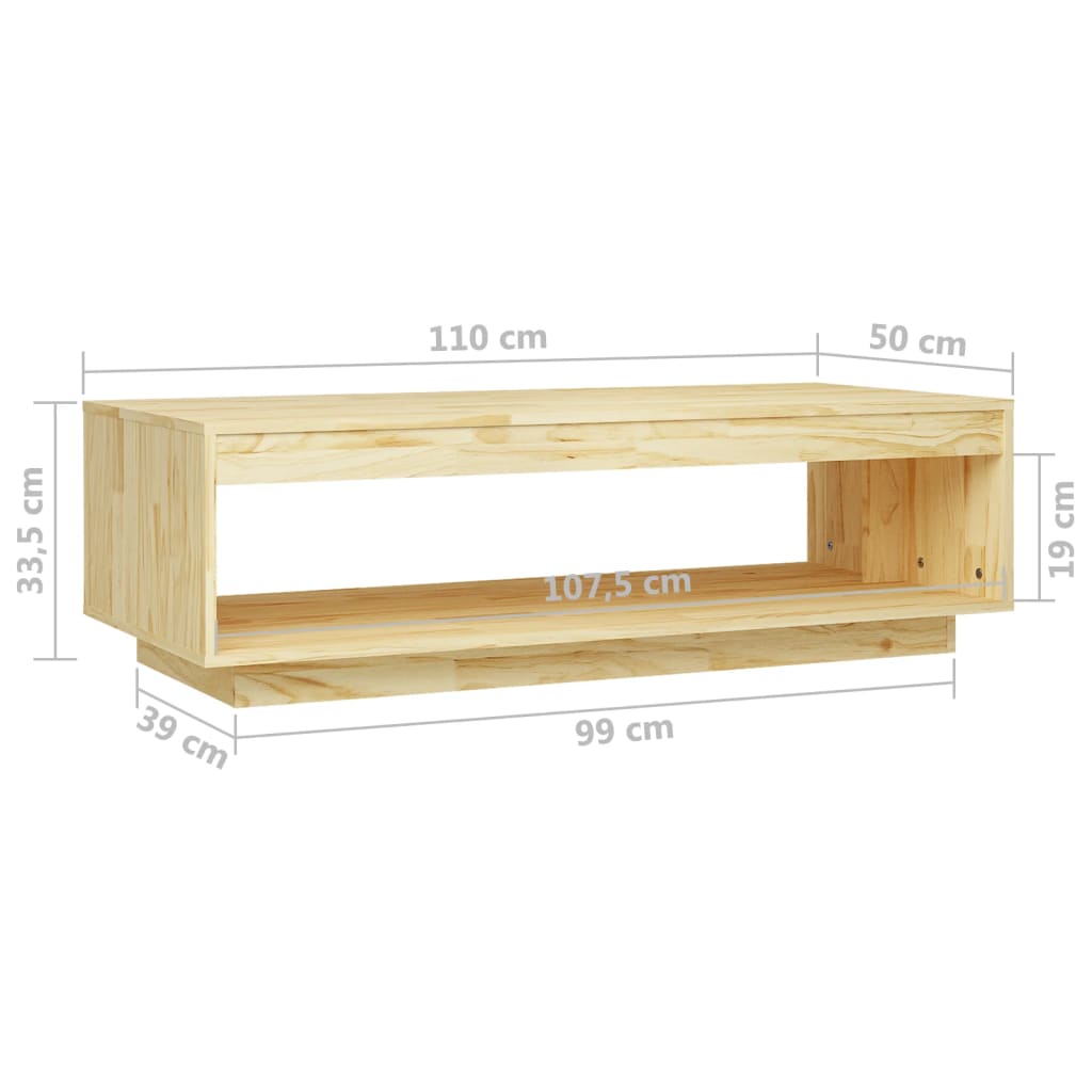 Wohnzimmer-Couchtisch, Beistelltisch für das Sofa, TV-Schrankspeicher, 110x50x33,5 cm aus massivem Kiefernholz