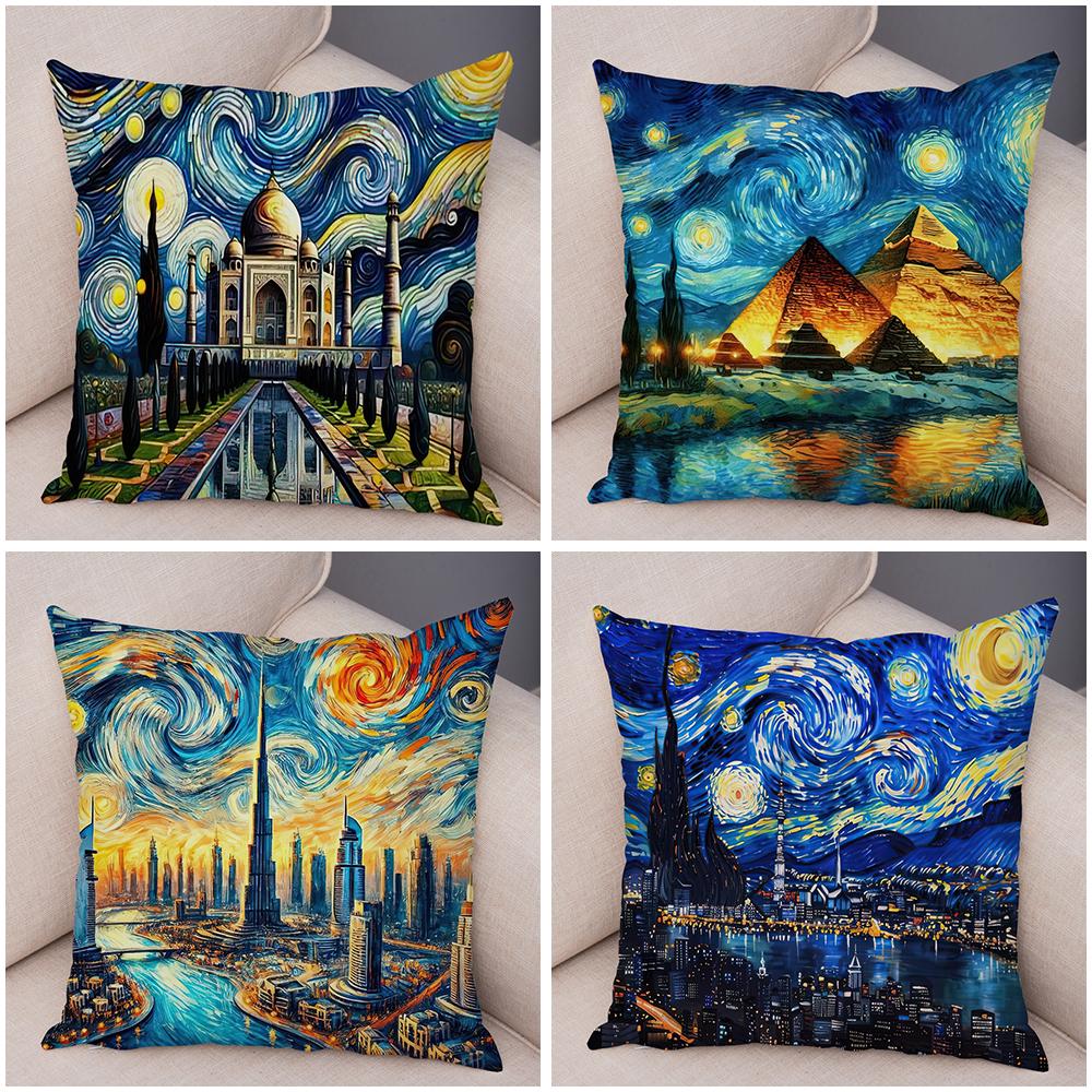 Nueva York París Londres Roma Funda De Cojín Decoracin Cielo Estrellado Arte Doble Estampado Funda De Almohada Suave Funda