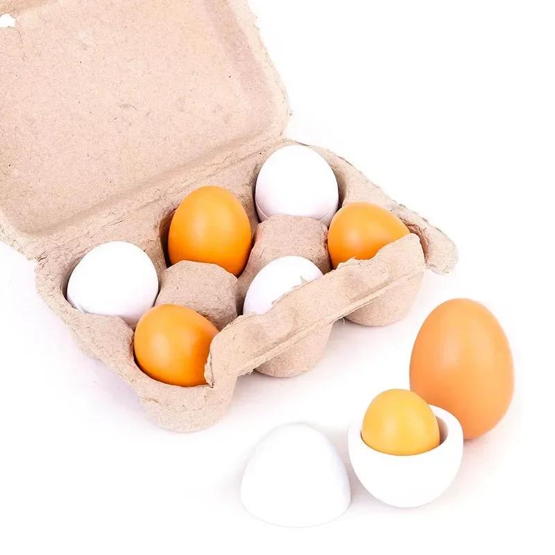 Toys DIY Toys 3/6pcs Wooden Artificial Egg Set Easter Toy Wooden House Game Kitchen Egg Early Education Food for Kids Children
