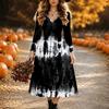 Halloween Women's Tie Dye Print Midi Dress A Line Dress Vacation Casual Daily Regular Fit  Long Sleeve V Neck Black  Spring Fall