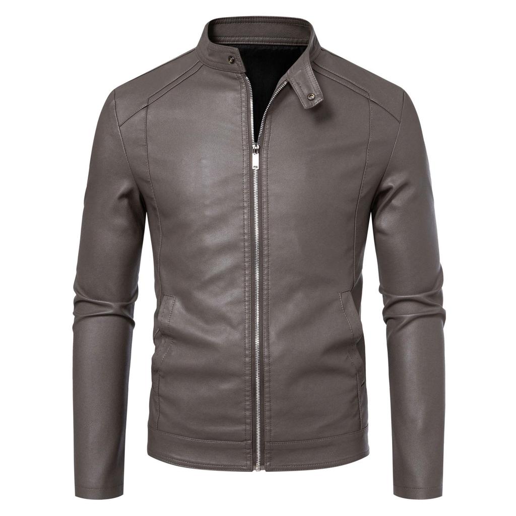 Men's 2024 Stand-Up Collar Leather Motorcycle Jacket: Casual, Plus Velvet, Thickened, Slim Fit.