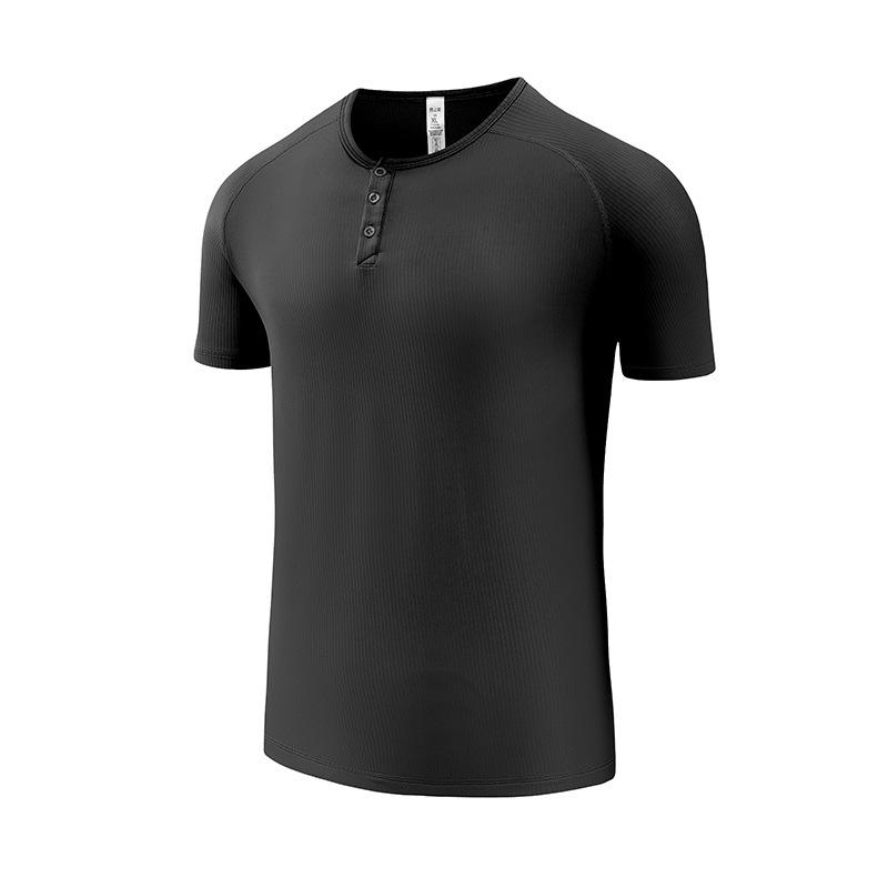 

Мужская футболка хенли в стиле ретро - Крупнорубчатая ткань, однотонная, 270 г, фитнес-одежда с коротким рукавом Medium чёрный