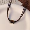 Vintage Leather Necklace Featuring Natural Tigers Eye Stone Adjustable Length Necklace Alloy Texture Present for Women