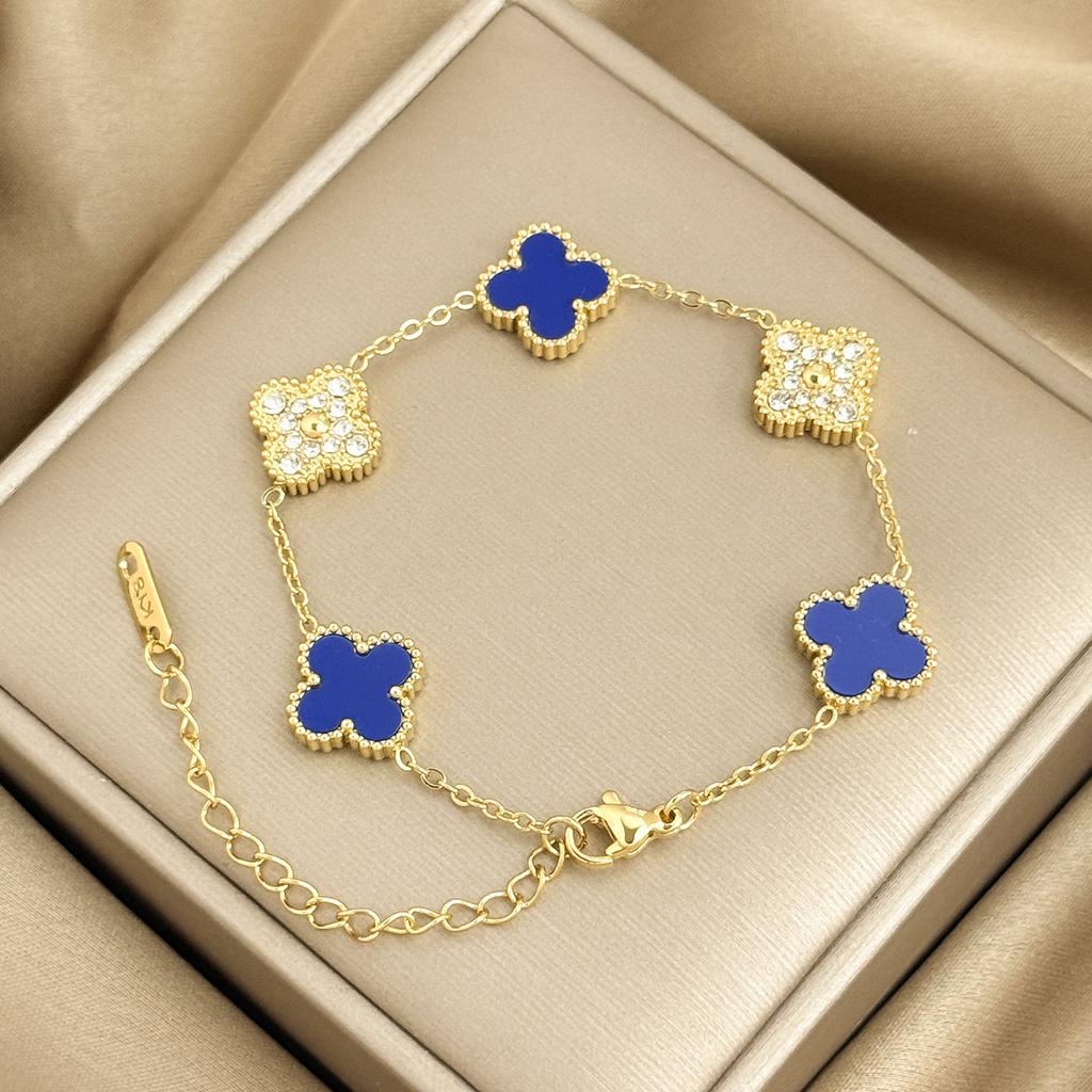 Bransoletka 13mm Koniczynka Czterolistna Dwustronna Platerowana Próżniowo Nieblaknąca Bransoletka Damska