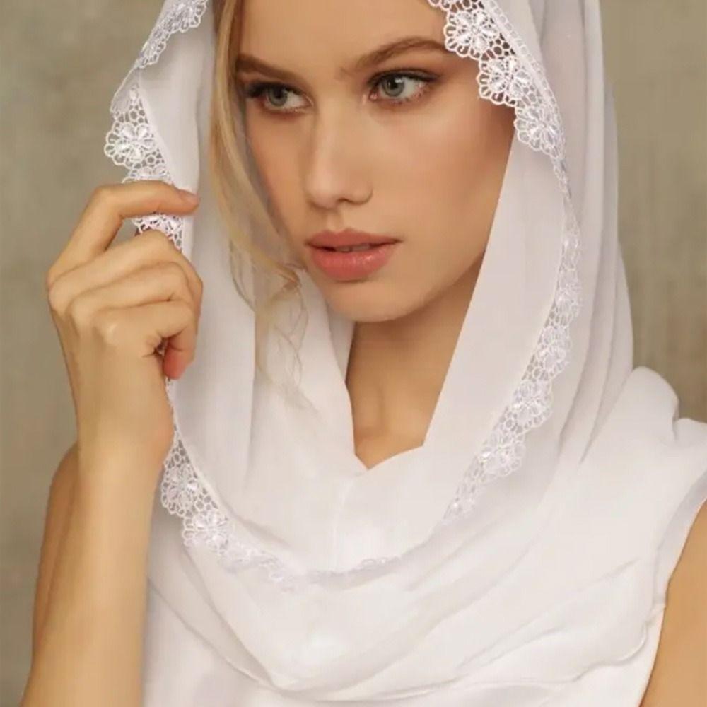 Solid Color Lace Veils Lightweight Wedding Bridal Veils Elegant Head Covering Scarf For Women