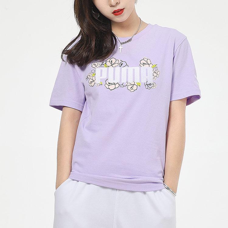 Puma Logo Print Sports Round Neck Short Sleeve T-Shirt Women Tops Purple 532042-16