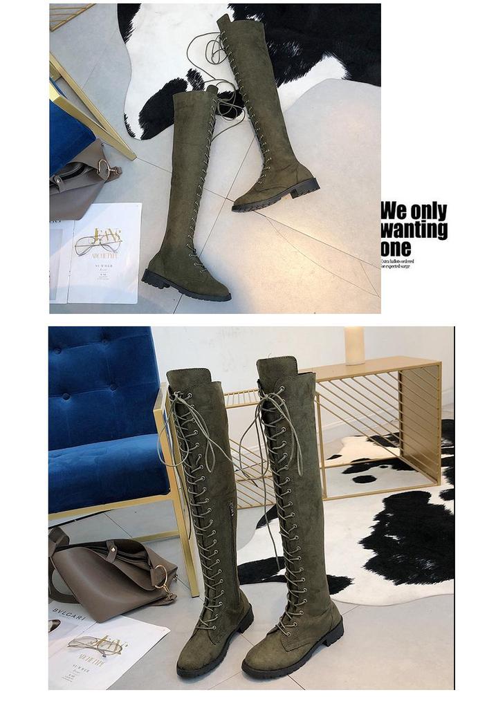 New Women's Over-the-Knee Round-Toe Martin Boots, Size 43 - Stylish European & American Design, Flat-Bottomed, In Stock