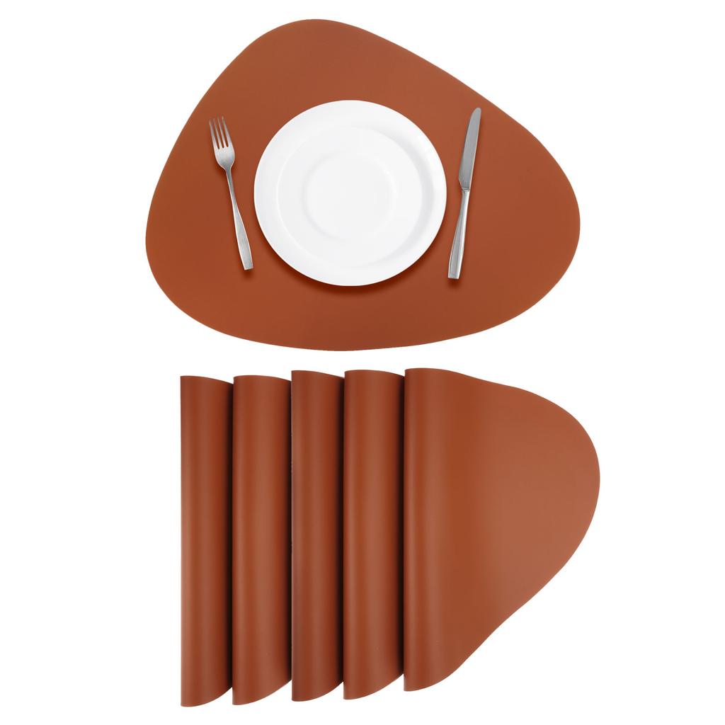 6pcs Oil-Proof Waterproof Dual-Sided Place Mats Irregular Shape PU Leather Placemats for Coffee Shops Kitchen Bistro Tables Bars