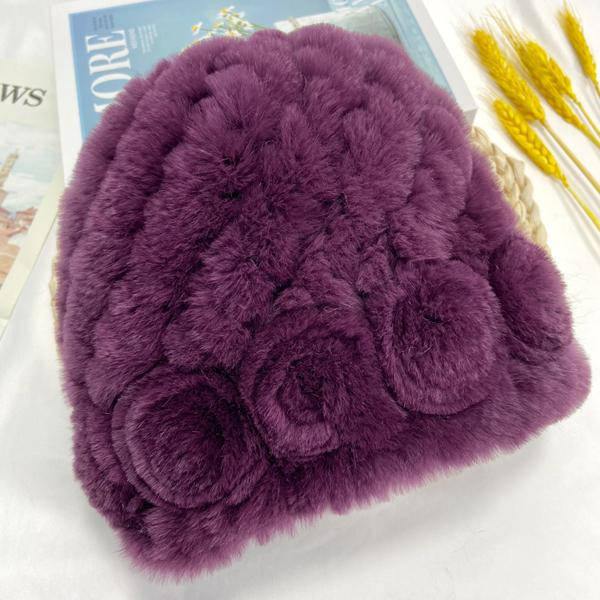 

Жіночі Зимові Шапки Справжнє Хутро Квітковий Натуральний Рекс Кролик Пухнастий Теплий Модний Стильний В язаний Вуличний Головний Убір One Size